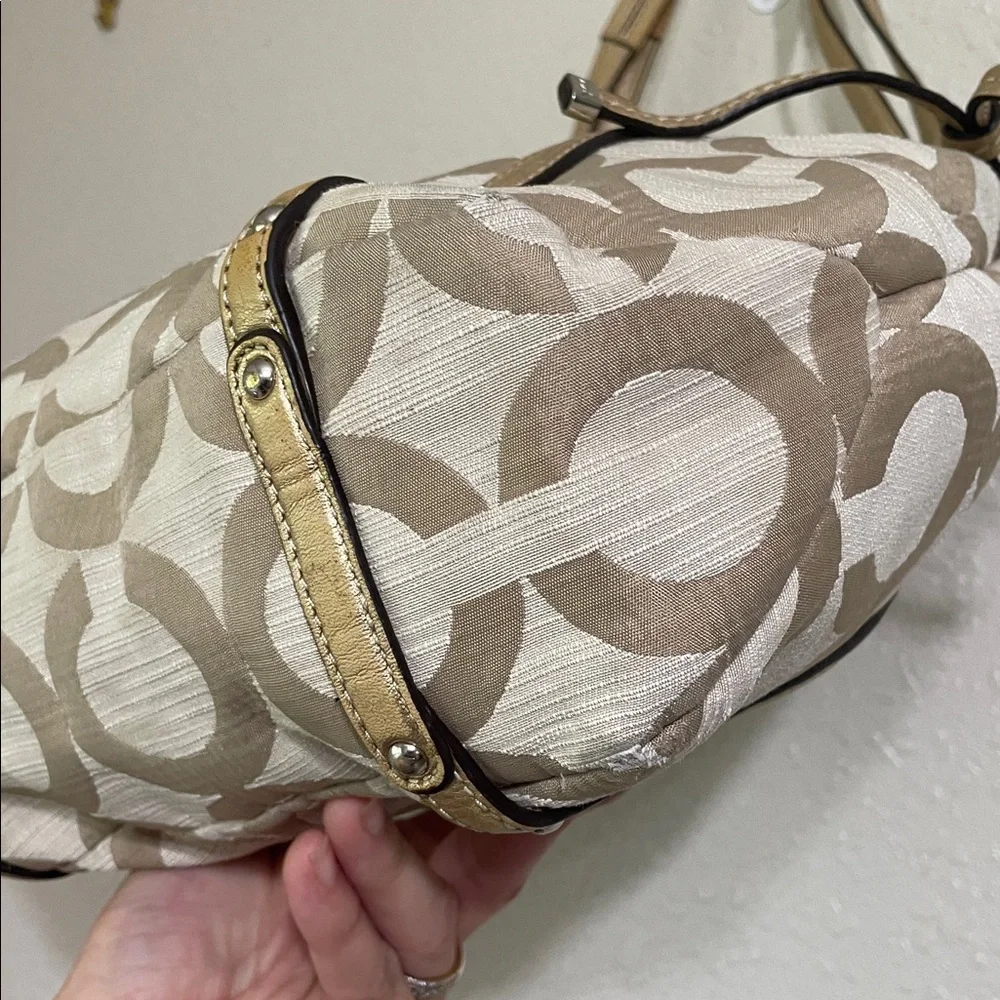 Coach Audrey OP Art Shantung Cinched Tote with gold leather trim